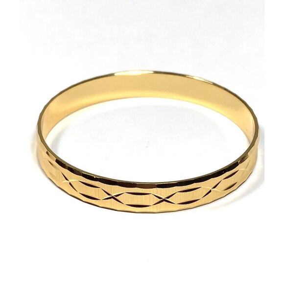 MONET Bracelet Bangle Edged Design Gold Tone 8” - Picture 1 of 8